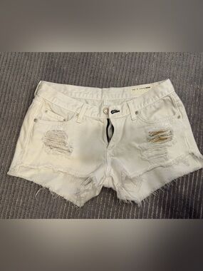 rag & bone White Distressed Frayed Hem Jean Shorts